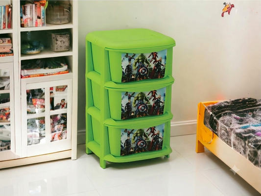 3 Layer Printed Cabinet for Kids | Plastic Toy & Clothes Storage Organizer