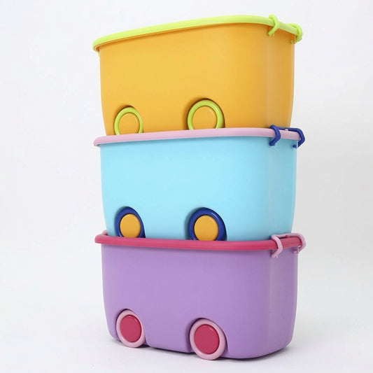 Kids Toy Storage Box with Wheels & Lid | Stackable Bin