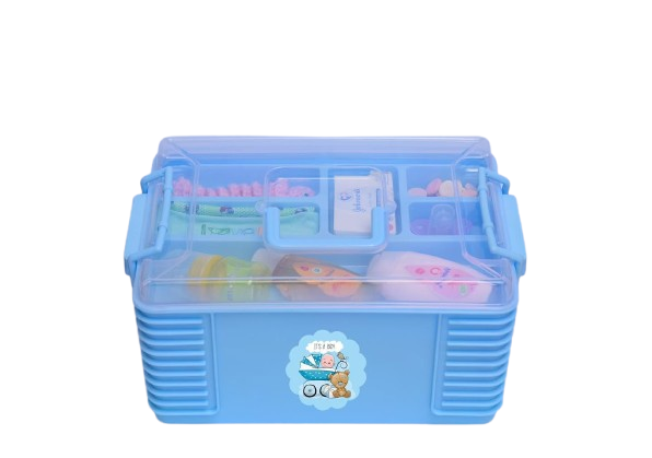 Baby Accessories Storage Box | Multi-Compartment Organizer with Transparent Lid | Portable Baby Care Organizer