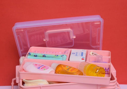 Baby Accessories Storage Box | Multi-Compartment Organizer with Transparent Lid | Portable Baby Care Organizer