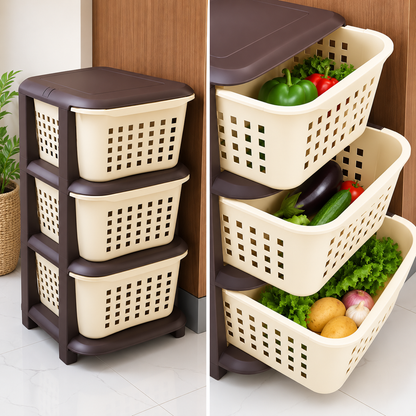 3 Layer Vegetable & Fruit Rack | Plastic Kitchen Storage Basket