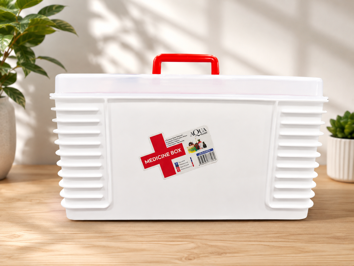 Aquaplast Premium Medicine Box – Portable First Aid Storage Organizer with Secure Locking Lid