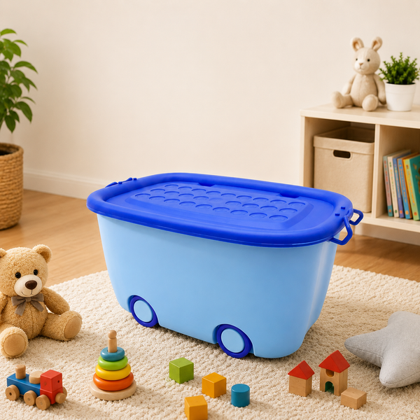 Kids Toy Storage Box with Wheels & Lid | Stackable Bin
