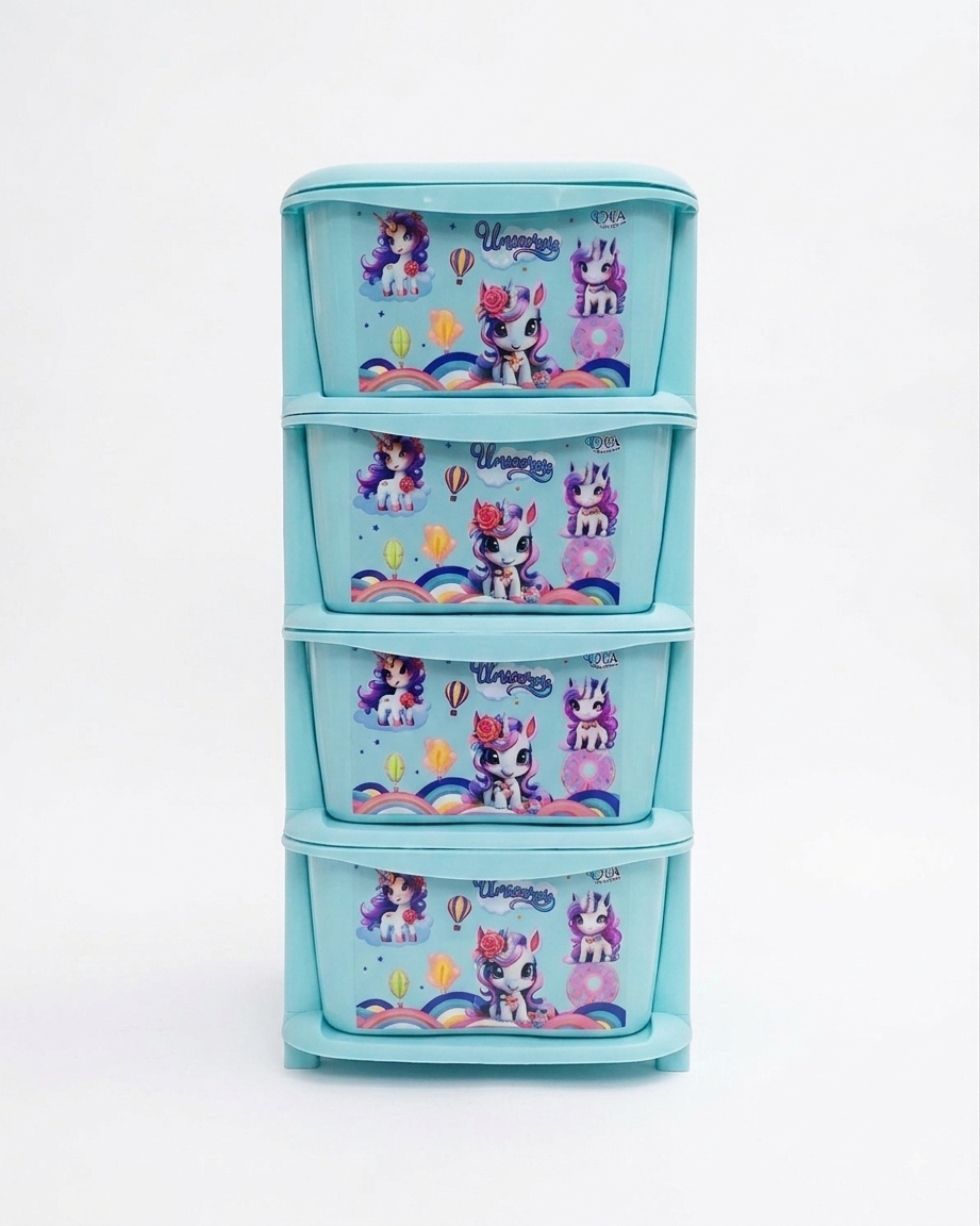 Aquaplast Printed Kids Storage Drawer Organizer | Multi-Layer Plastic Toy Storage Cabinet