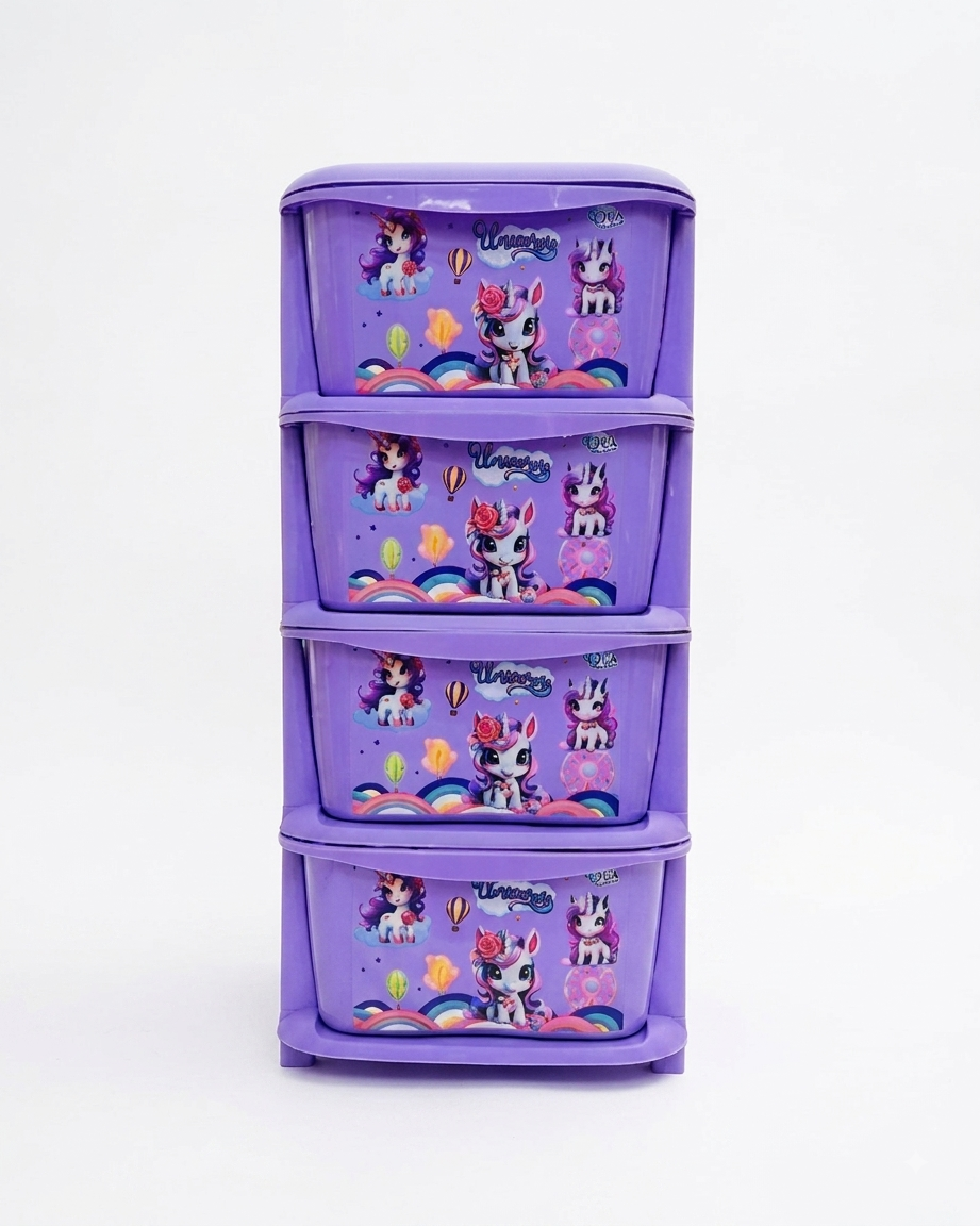 Aquaplast Printed Kids Storage Drawer Organizer | Multi-Layer Plastic Toy Storage Cabinet