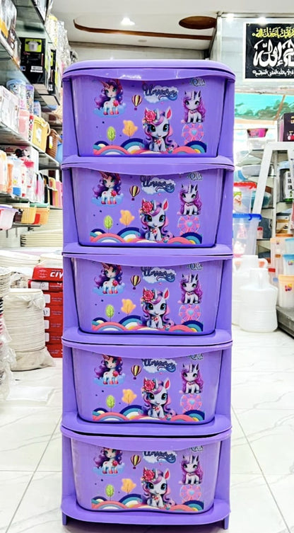Aquaplast Printed Kids Storage Drawer Organizer | Multi-Layer Plastic Toy Storage Cabinet