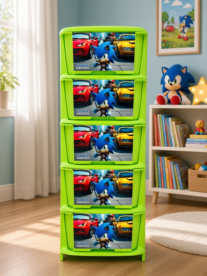 Aquaplast Printed Kids Storage Drawer Organizer | Multi-Layer Plastic Toy Storage Cabinet