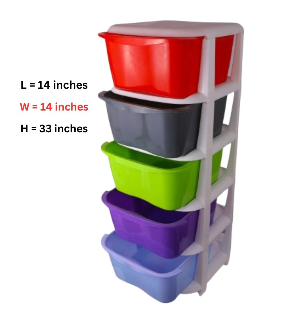 5 Drawer Plastic Storage Organizer – Multicolor Cabinet Box