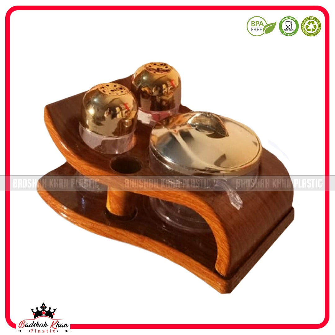 5 Pcs Wood Style Salt & Pepper Shaker Set with Sugar Pot