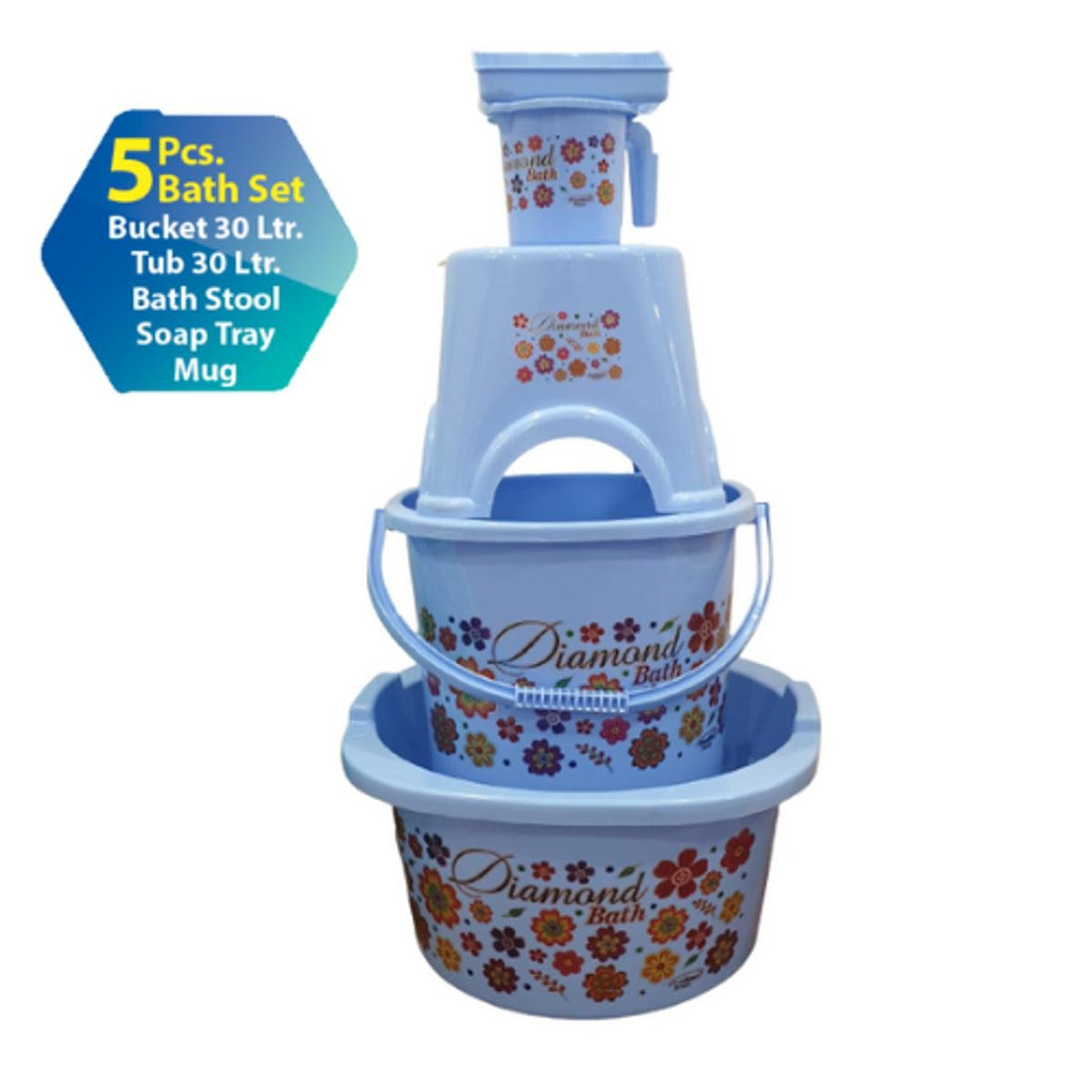 5 Pcs Diamond Plastic Bath Set – Bathroom Accessories Set