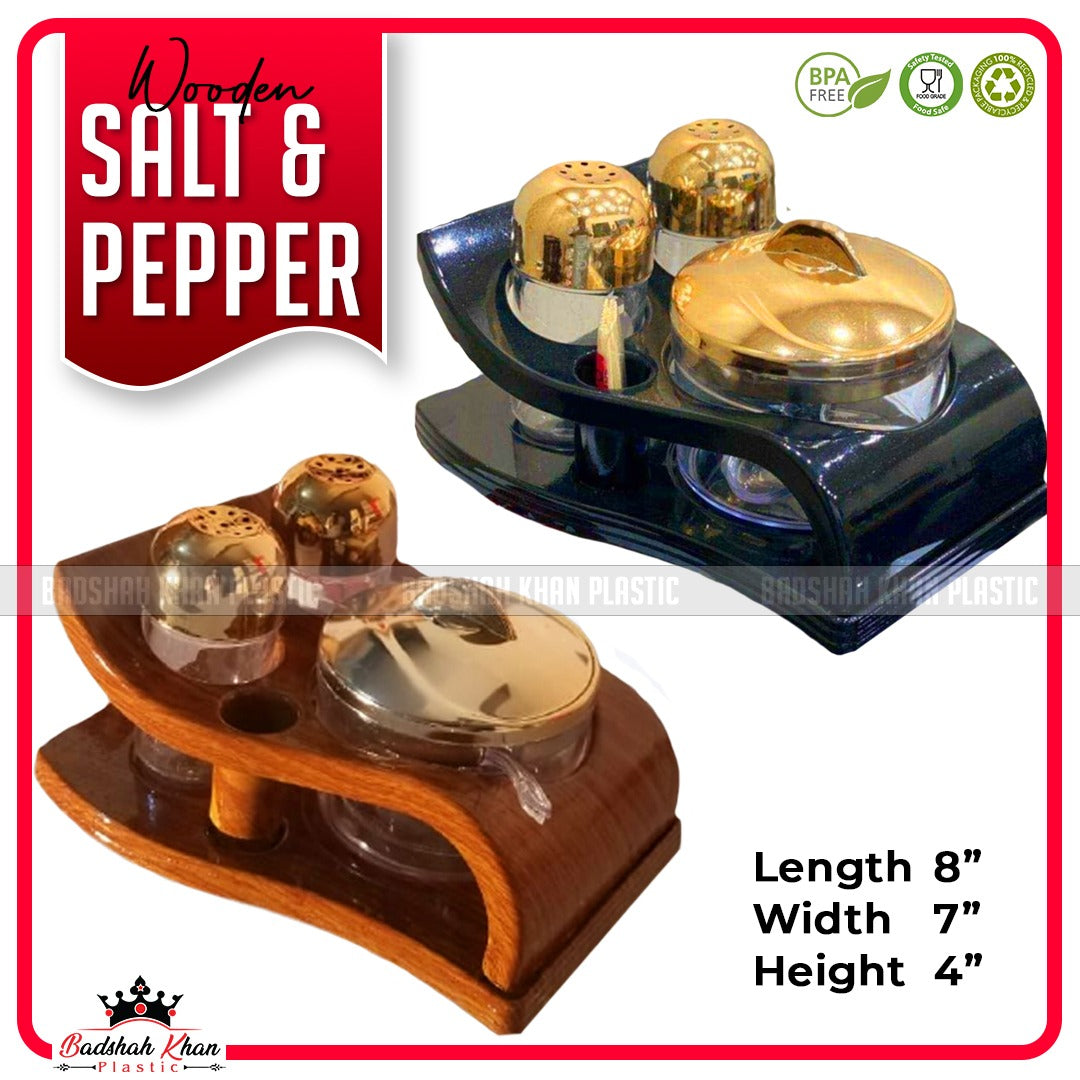 5 Pcs Wood Style Salt & Pepper Shaker Set with Sugar Pot