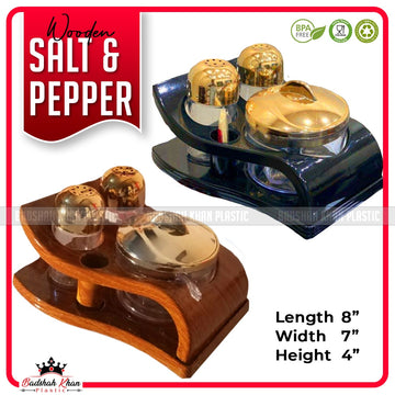 5 Pcs Wood Style Salt & Pepper Shaker Set with Sugar Pot