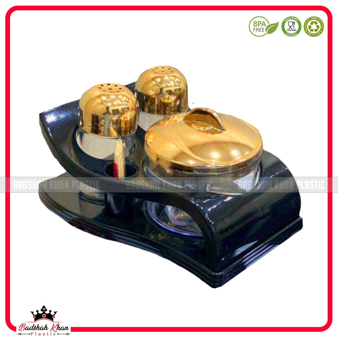 5 Pcs Wood Style Salt & Pepper Shaker Set with Sugar Pot