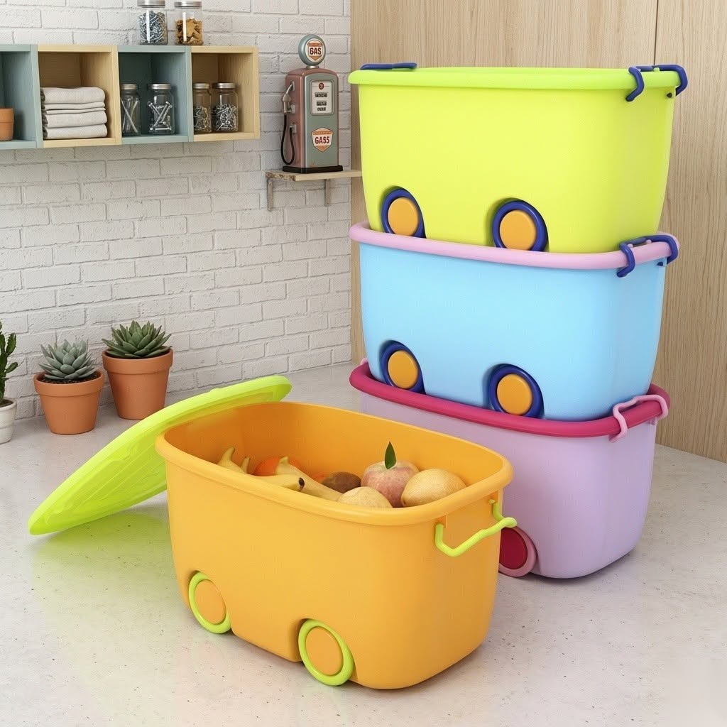 Kids Toy Storage Box with Wheels & Lid | Stackable Bin